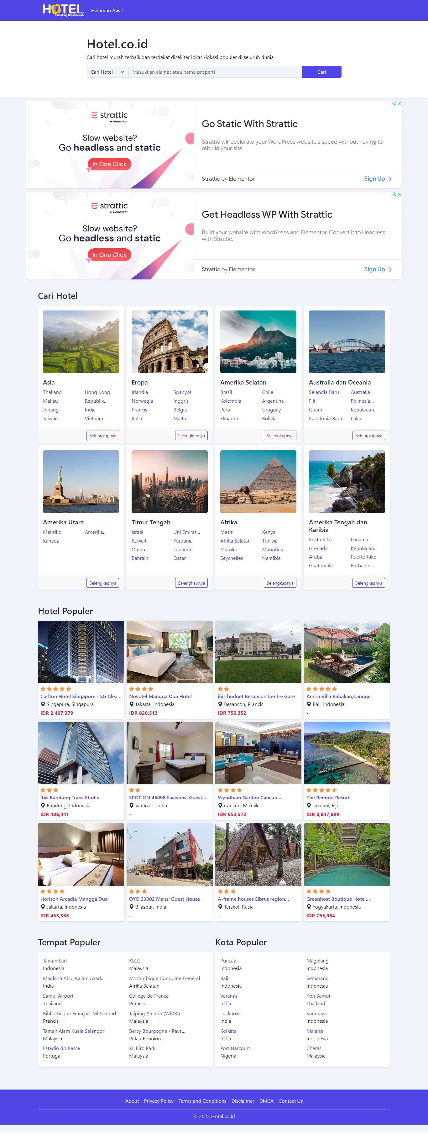tampilan homepage hotel.co.id situs cari hotel murah terbaik Indonesia