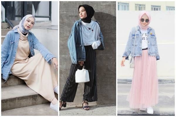 OOTD Jaket Jeans Crop Hijab dengan Tunik